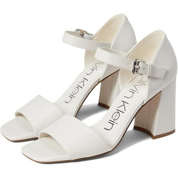 Calvin Klein Block Heel Sandal 11 Block Heel Chic Wedding Elegant Party White - Picture 1 of 13